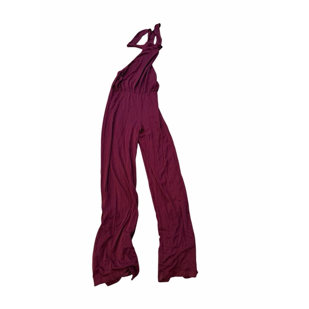 Bobi Los Angeles Burgundy Multi-Way Convertible Halter Wide Leg Knit Jumpsuit S